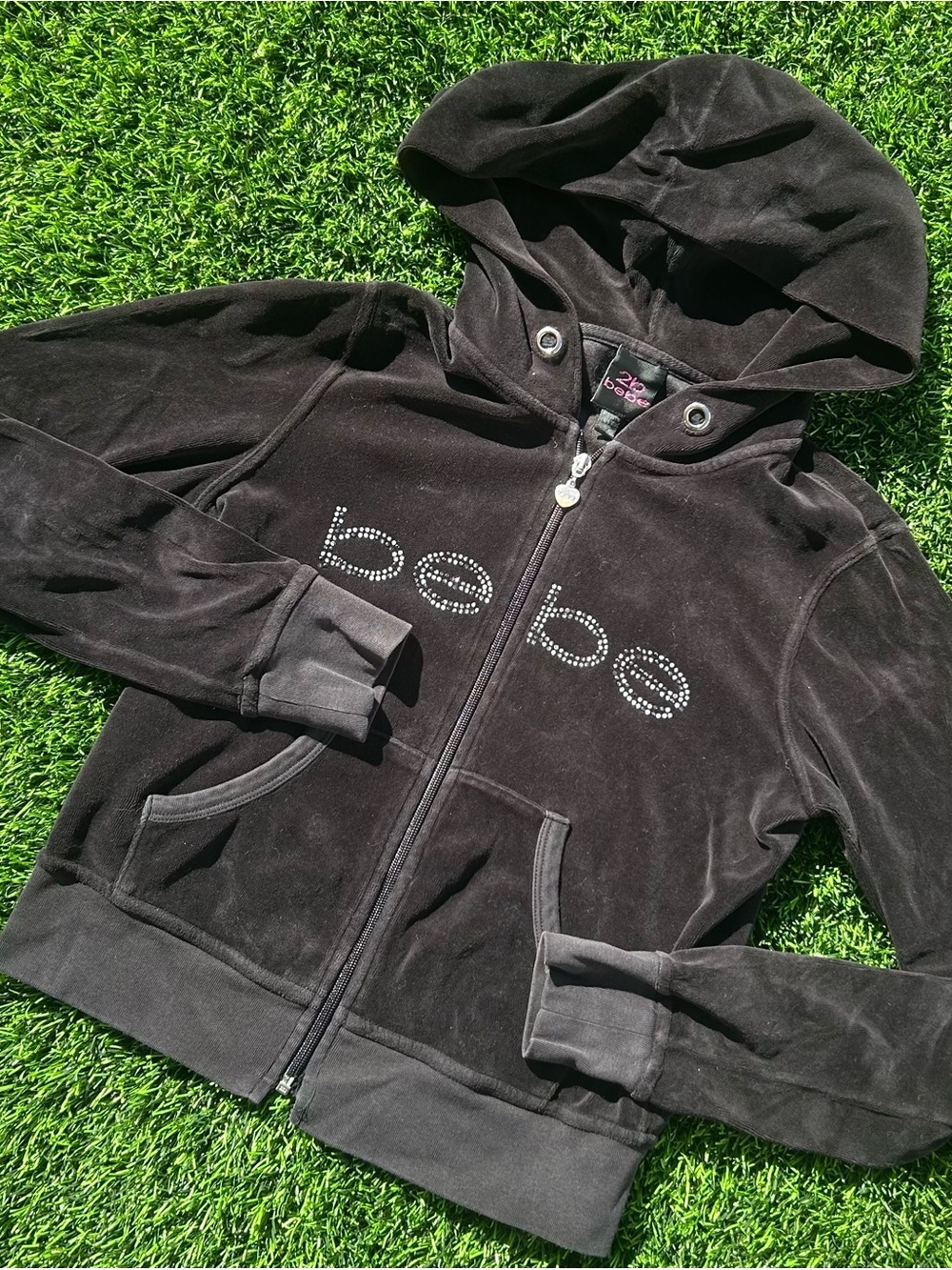Y2K Bebe black velvet zip up hood
